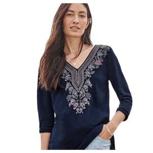 ✨J. Jill Navy Cotton Modal Embroidered Tunic Sz Large Top✨